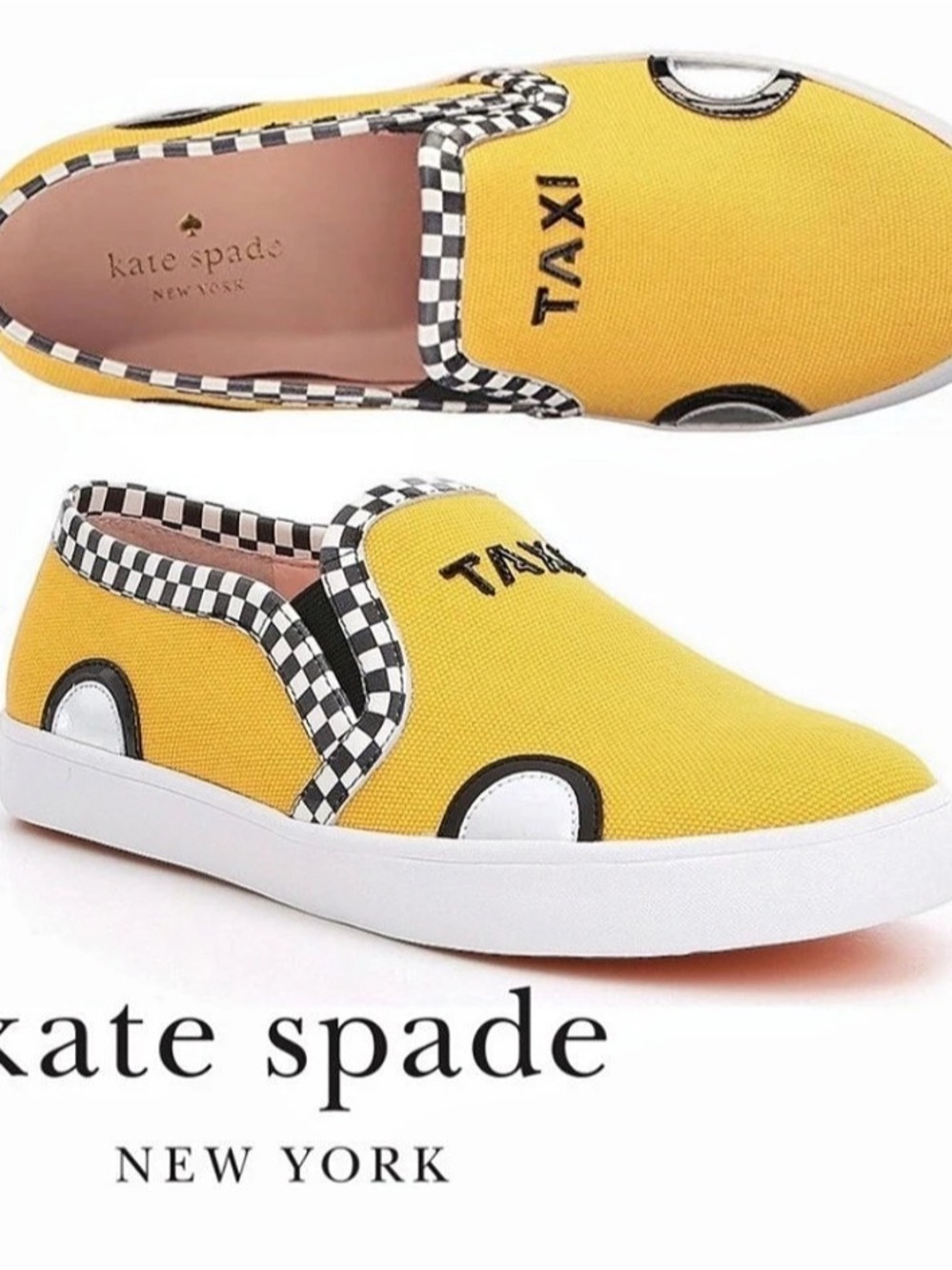 Kate Spade New York Taxi Cavas Slip On Sneakers Women's 8.5M Yellow Checkered